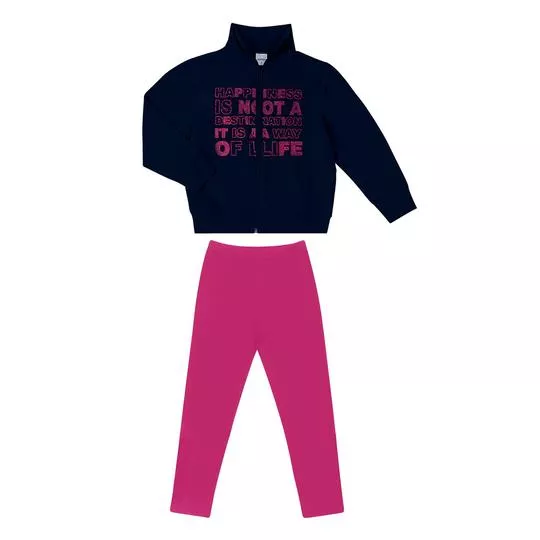 Conjunto De Jaqueta & Legging Lisa- Azul Marinho & Pink- Rovitex