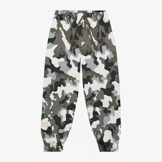 Calça Jogger Camuflagem- Verde Militar & Branco