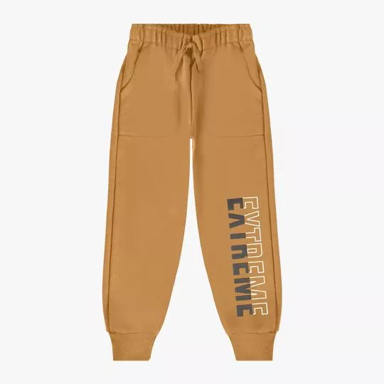 Calça Jogger Com Inscrições- Bege Escuro- Rovitex