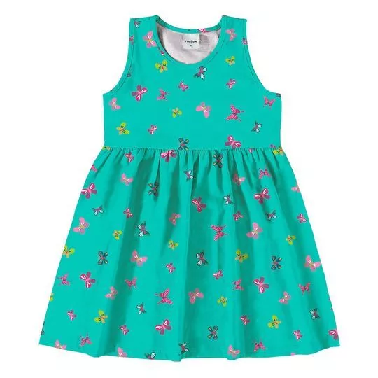 Vestido Borboletas- Verde Água & Rosa Escuro- Rovi Kids