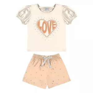 Conjunto De Blusa & Short Corações<BR>- Bege Claro & Laranja Claro<BR>- Rovitex