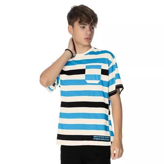 Camiseta Listrada- Off White & Azul- Minty