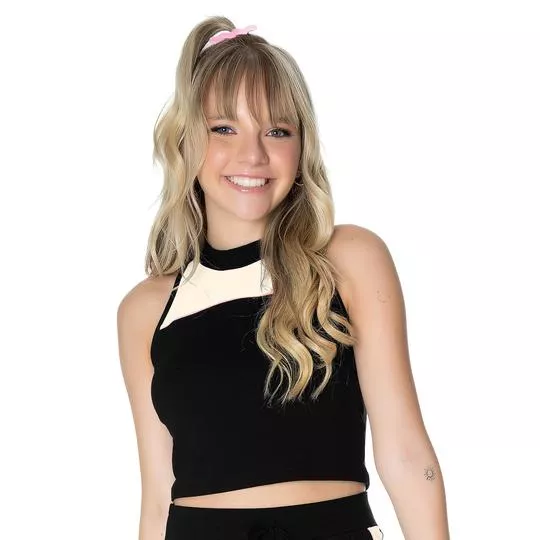 Cropped Com Recortes- Preto & Rosa- Minty