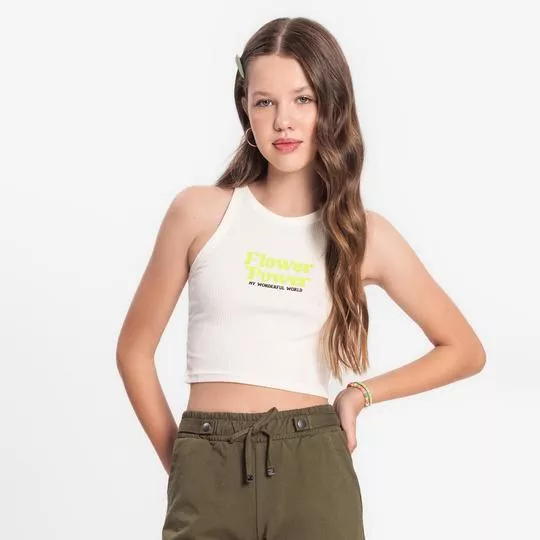 Cropped Canelado- Off White & Verde Limão- Minty