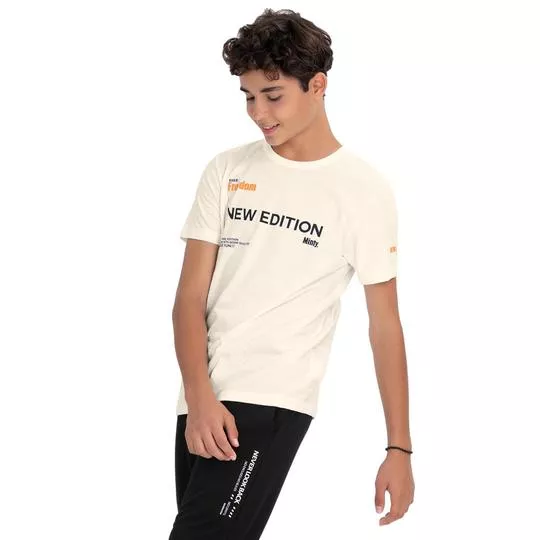 Camiseta Com Inscrições- Off White & Preta- Minty