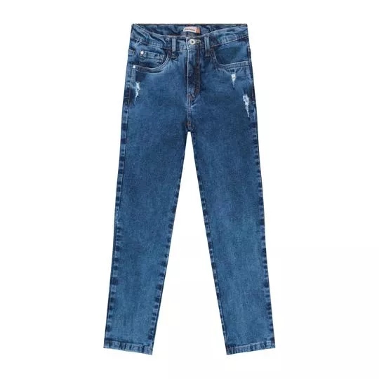 Calça Jeans Skinny Com Puídos- Azul Escuro- Carinhoso