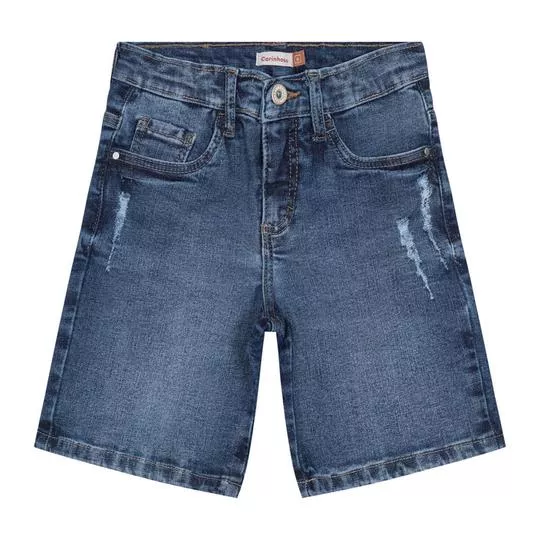 Bermuda Jeans Com Puídos- Azul Escuro- Carinhoso