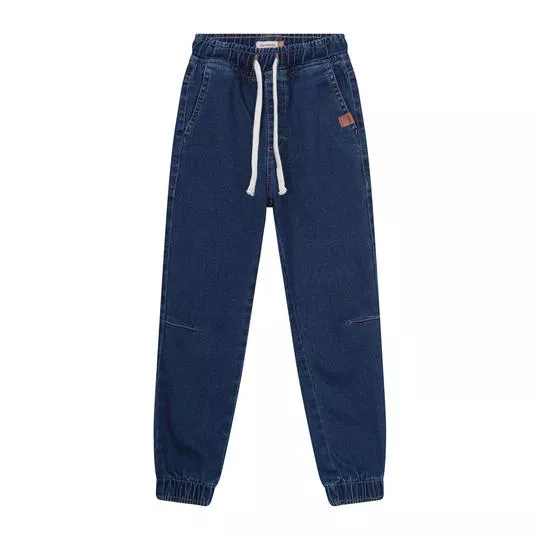 Calça Jeans Jogger Com Amarração- Azul Marinho- Carinhoso