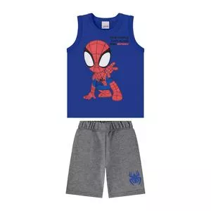 Conjunto De Regata Homem-Aranha® & Bermuda<BR>- Azul Escuro & Cinza Escuro<BR>- Malwee