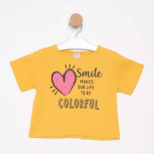 Cropped Com Inscrições- Amarelo Escuro- Malwee