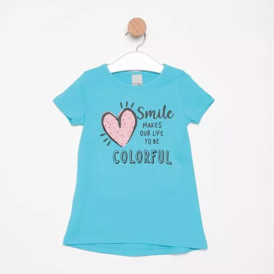 Blusa Com Inscrições- Azul- Malwee