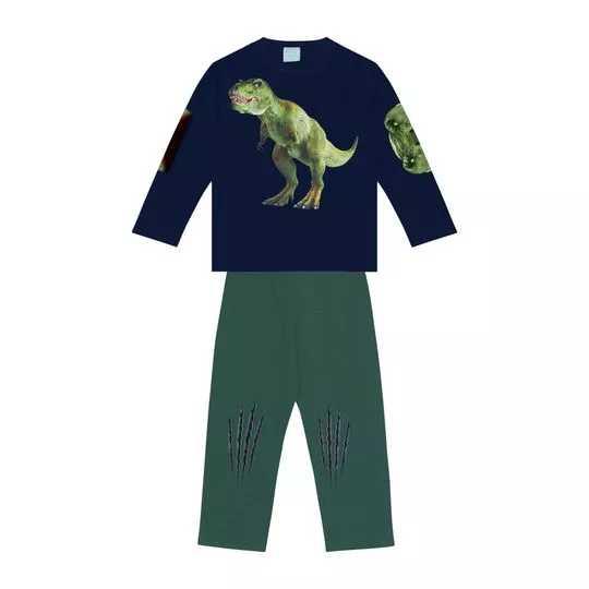 Pijama Dinossauro- Azul Marinho & Verde Escuro