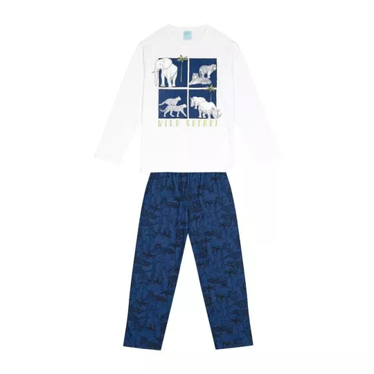 Pijama Bichinhos- Branco & Azul Marinho