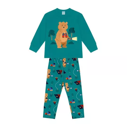 Pijama Urso- Azul Turquesa & Bege