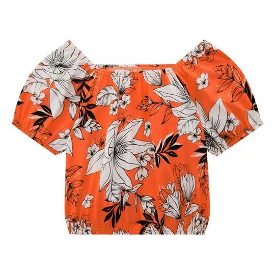 Cropped Ciganinha Floral- Laranja & Branco