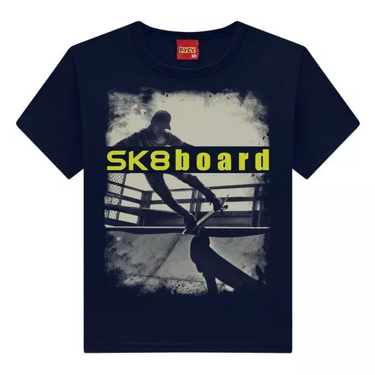 Camiseta Skate- Azul Marinho & Amarela