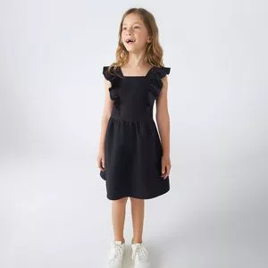 Vestido Liso Com Babado<BR>- Preto<BR>- Hering Kids