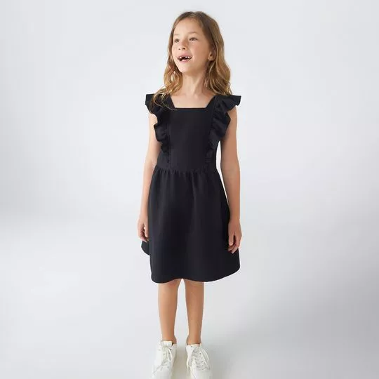 Vestido Liso Com Babado- Preto- Hering Kids