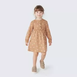 Vestido Floral<BR>- Bege & Branco<BR>- Hering Kids