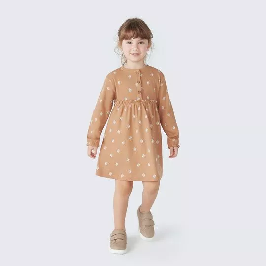 Vestido Floral- Bege & Branco- Hering Kids