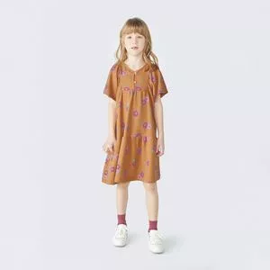 Vestido Floral<BR>- Marrom Claro & Rosa Escuro<BR>- Hering Kids