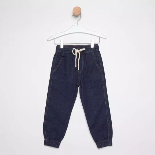 Calça Jeans Jogger Com Recortes- Azul Marinho- Hering Kids