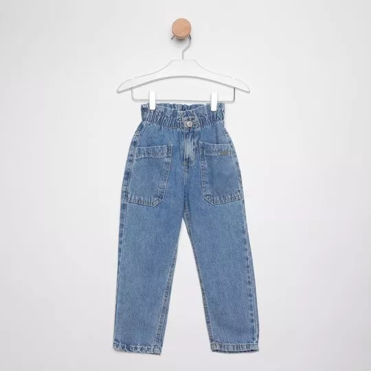 Calça Jeans Reta Com Bolsos- Azul- Hering Kids