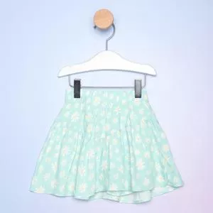 Short Saia Floral<BR>- Verde Água & Branco<BR>- Hering Kids