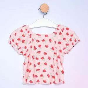 Blusa Floral Com Linho<BR>- Rosa & Vermelha<BR> - Hering Kids