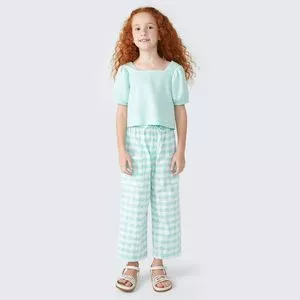 Cropped Com Linho<BR>- Verde Claro<BR>- Hering Kids