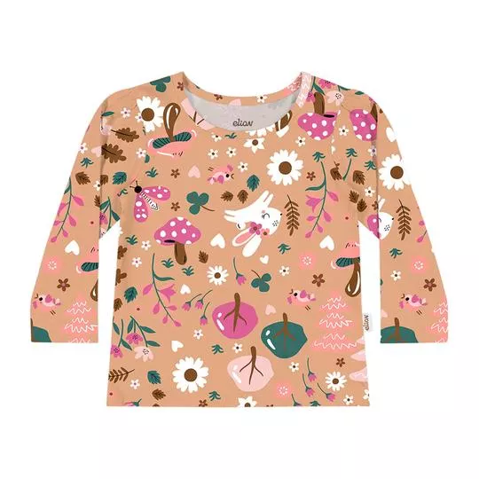 Blusa Coelhinhos- Marrom Claro & Rosa