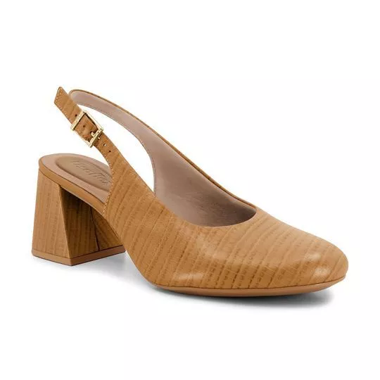 Slingback Em Couro- Marrom Claro- Salto: 7cm- Usaflex