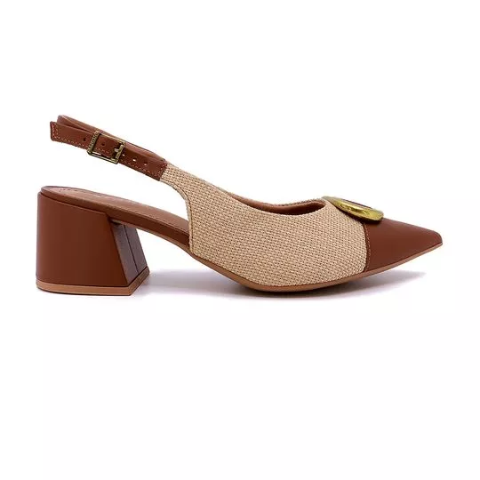 Slingback Com Aviamento- Marrom- Salto: 5,5cm- Usaflex