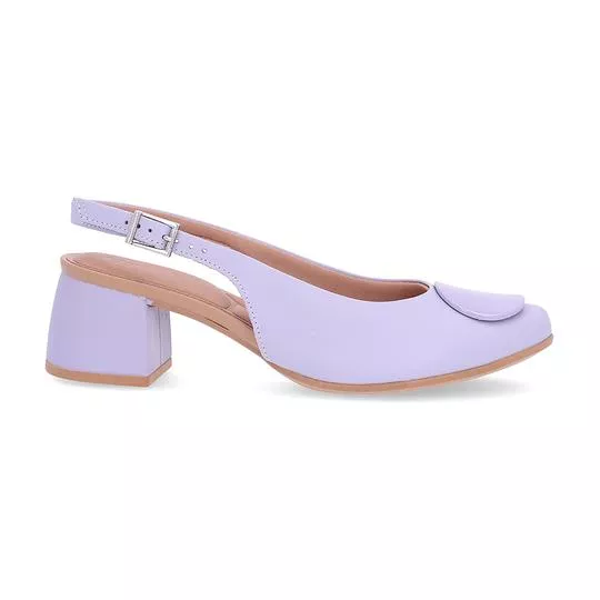 Slingback Em Couro Com Aviamento- Lilás- Salto: 5cm- Usaflex