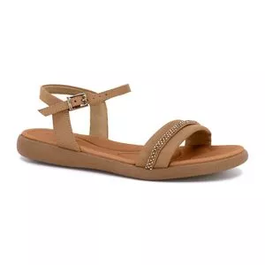 Sandália Plataforma Em Couro<BR>- Bege<BR>- Salto: 3,5cm