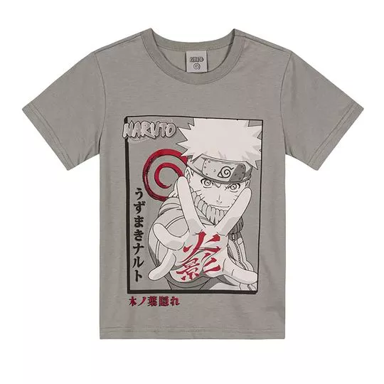 Camiseta Naruto®- Cinza Escuro & Cinza Claro