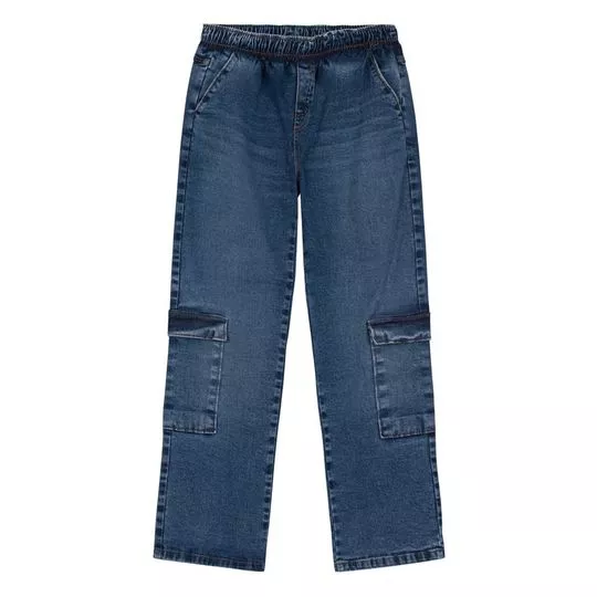 Calça Jeans Cargo Estonada- Azul Escuro- Brandili