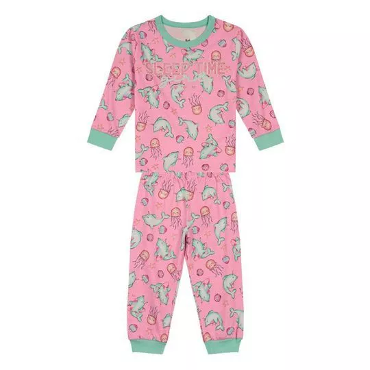 Pijama Golfinhos- Rosa Claro & Verde Água