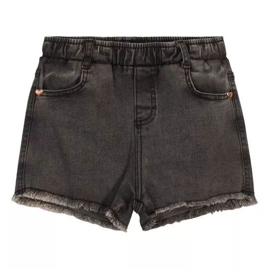 Short Jeans Com Recortes- Cinza Escuro