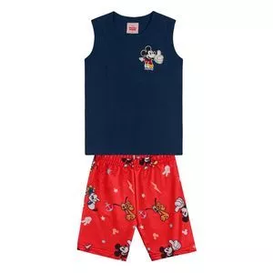 Conjunto De Regata & Bermuda Mickey®<BR>- Azul Marinho & Vermelho