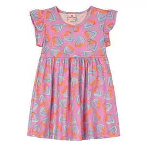 Vestido Corações<BR>- Rosa & Laranja