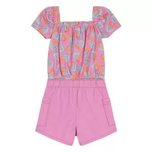 Conjunto De Cropped & Short<BR>- Rosa & Laranja