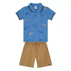 Conjunto De Polo & Bermuda<BR>- Azul & Marrom Claro