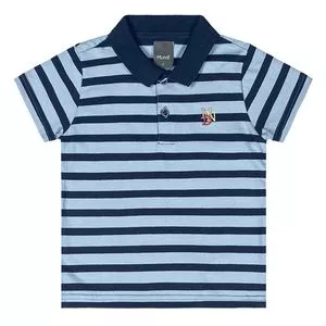 Polo Listrada Com Bordado<BR>- Azul & Azul Marinho