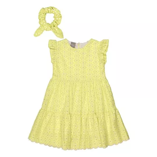 Vestido Em Laise- Amarelo Claro & Bege Claro