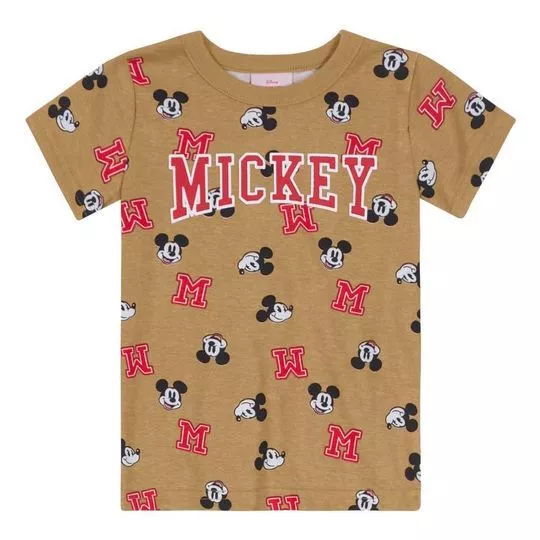 Camiseta Mickey®- Bege Escuro & Vermelho Escuro- Brandili