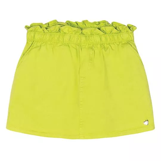 Short Saia Com Franzidos- Verde Limão & Pink- Marisol