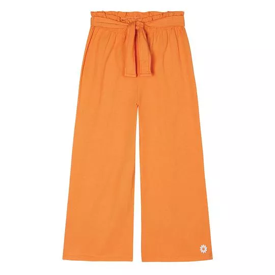 Calça Pantalona Floral- Laranja & Branca- Marisol