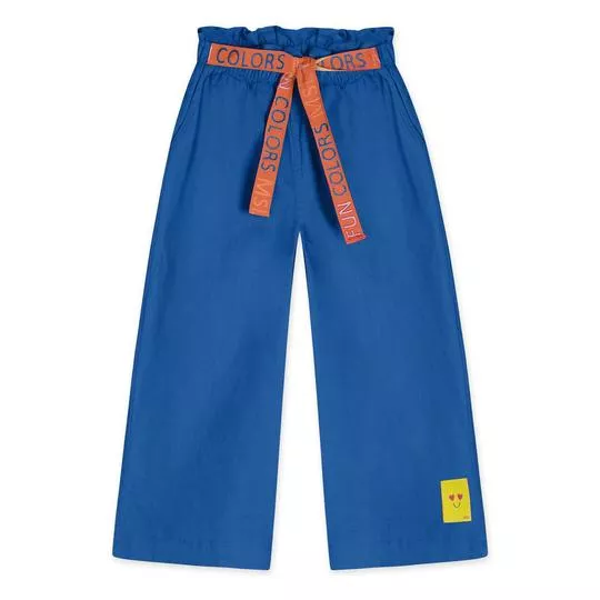 Calça Pantacourt Com Amarração- Azul Escuro & Laranja- Marisol