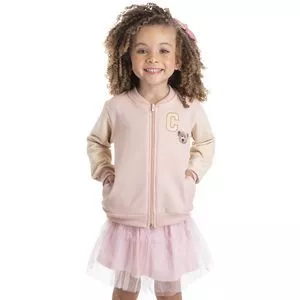 Jaqueta Em Moletom Com Ursinho<BR>- Rosa Claro & Dourada<BR>- Costão Fashion